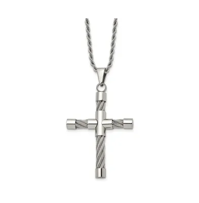 Chisel Polished with Cable Cross Pendant on a Rope Chain Necklace