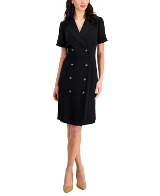 Connected Women's Double-Breasted Short-Sleeve Sheath Dress