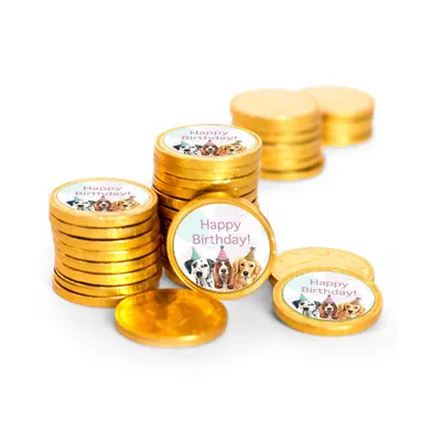 84 Pcs Dogs Kid's Birthday Candy Party Favors Chocolate Coins with Gold Foil