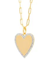 Diamond Polished Heart Paperclip Link Pendant Necklace (1/10 ct. t.w.) in 14k Gold-Plated Sterling Silver, 16" + 4" extender - Gold