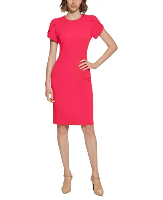 Calvin Klein Tulip-Sleeve Scuba-Crepe Sheath Dress