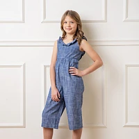 Hope & Henry Girls' Sleeveless Ruffle Neck Jumpsuit, Toddler