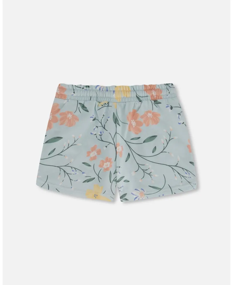 Girl French Terry Short Baby Blue With Printed Romantic Flower