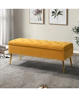 Modern Velvet Storage Ottoman Bench for Living Room Dining Room