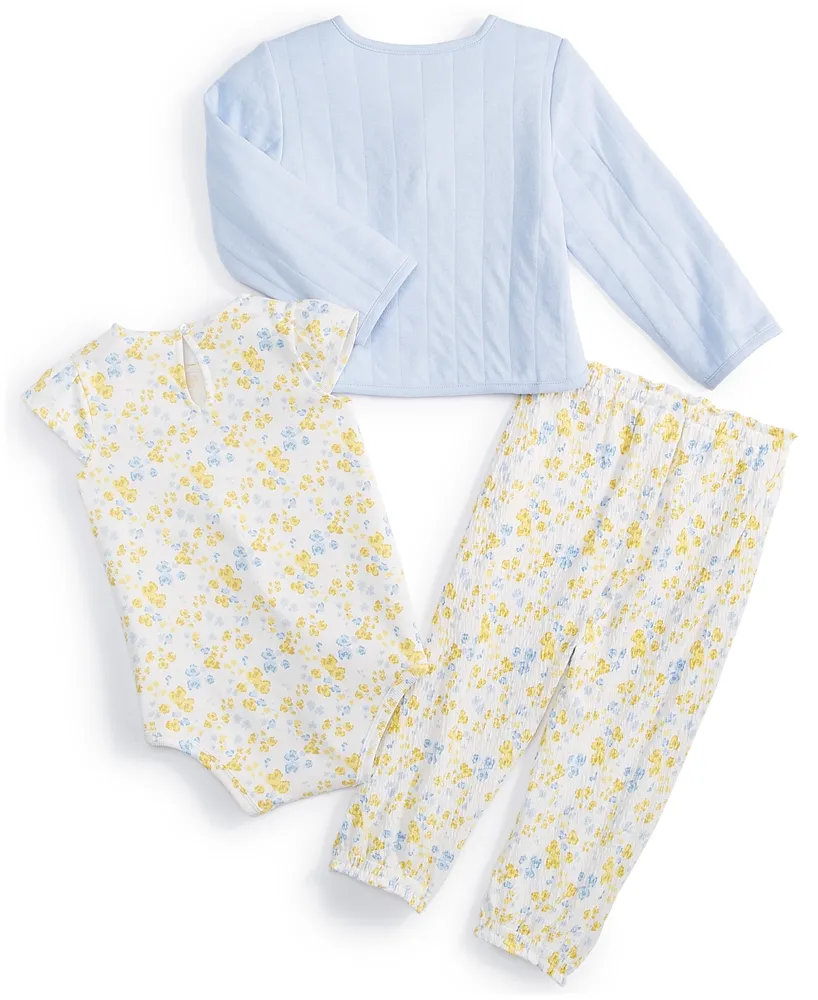 First Impressions Baby Girls Cardigan, Bodysuit and Pants, 3 Piece Set, Created for Macy's