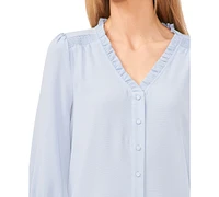 CeCe Women's Ruffled Button Front 3/4-Sleeve Blouse