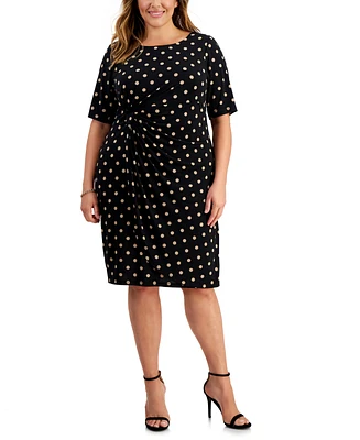 Connected Plus Dot-Print Side-Tab Sheath Dress