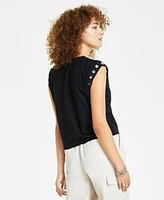 Bar Iii Petite Crewneck Grommet-Trim-Sleeve Top, Created for Macy's