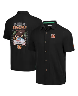 Men's Tommy Bahama Black Cincinnati Bengals Tidal Kickoff Camp Button-Up Shirt