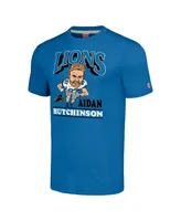 Men's Homage Aidan Hutchinson Heathered Blue Detroit Lions Caricature Player Tri-Blend T-shirt