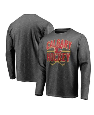 Men's Fanatics Gray Distressed Calgary Flames Iced Out Long Sleeve T-shirt