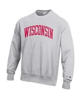 Men's Champion Ash Wisconsin Badgers Big and Tall Reverse Weave Fleece Crewneck Pullover Sweatshirt