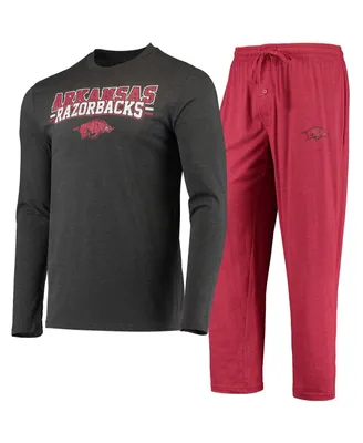 Men's Concepts Sport Cardinal, Heathered Charcoal Distressed Arkansas Razorbacks Meter Long Sleeve T-shirt and Pants Sleep Set