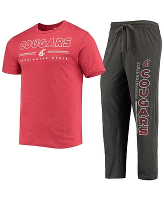 Men's Concepts Sport Heathered Charcoal, Crimson Distressed Washington State Cougars Meter T-shirt and Pants Sleep Set