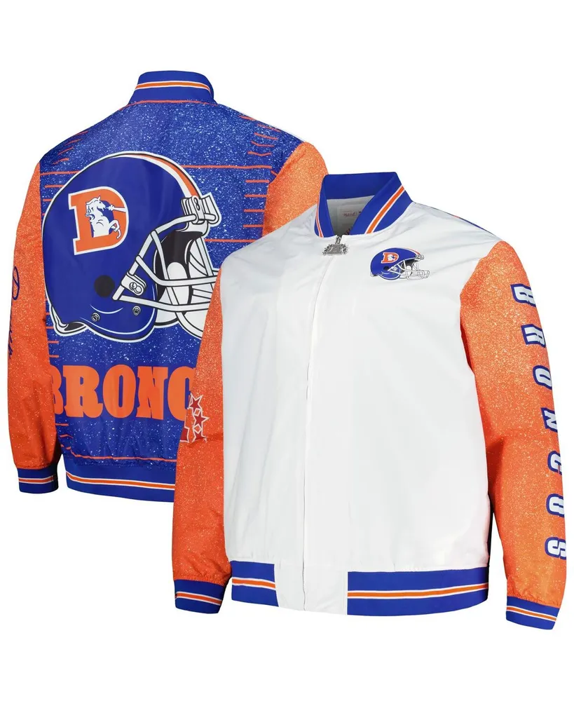 Men's Mitchell & Ness White Distressed Denver Broncos Team Burst Warm-Up Full-Zip Jacket