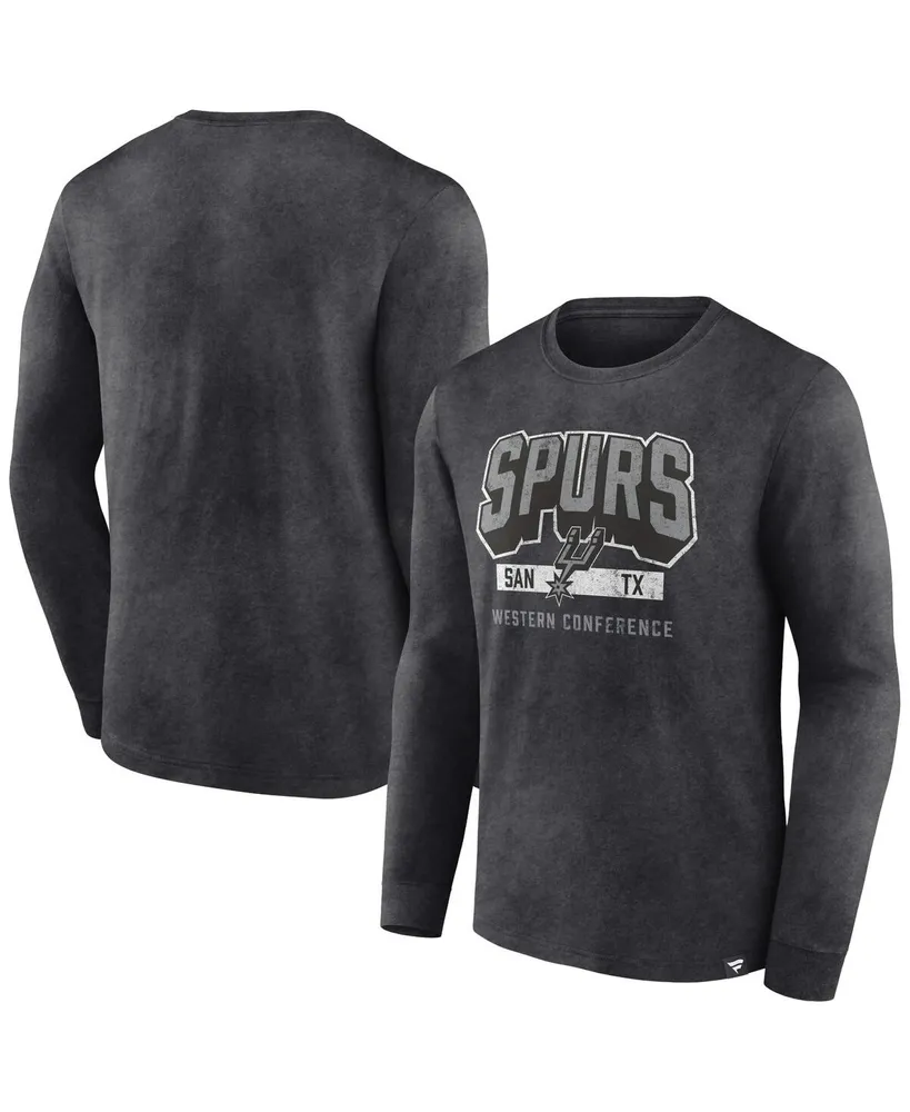 Men's Fanatics Heather Charcoal Distressed San Antonio Spurs Front Court Press Snow Wash Long Sleeve T-shirt