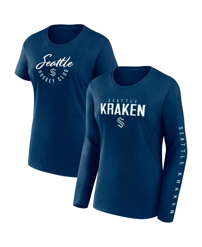 Women's Fanatics Deep Sea Blue Seattle Kraken Long and Short Sleeve Two-Pack T-shirt Set