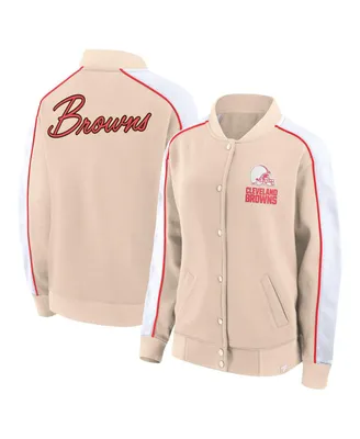 Women's Fanatics Tan Cleveland Browns Lounge Full-Snap Varsity Jacket