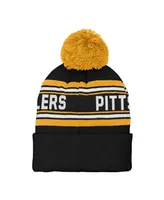 Youth Boys and Girls Black Pittsburgh Steelers Jacquard Cuffed Knit Hat with Pom