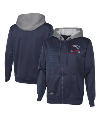Men's Navy New England Patriots Combine Authentic Field Play Full-Zip Hoodie Sweatshirt
