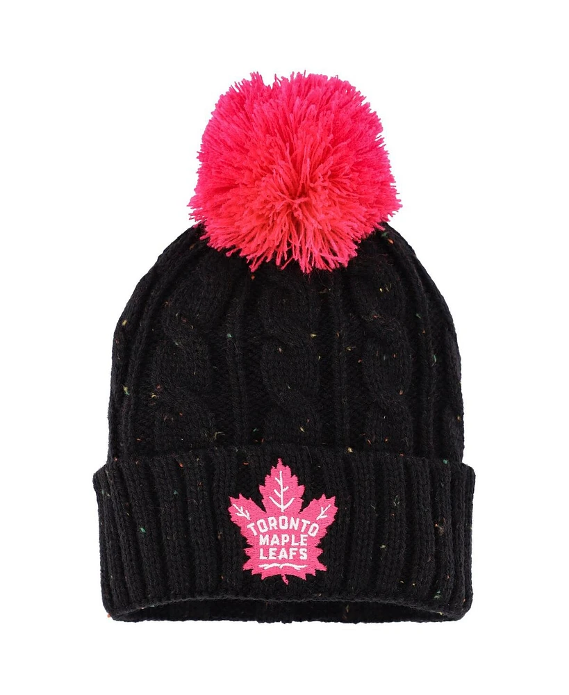 Girls Youth Toronto Maple Leafs Black Nep Yarn Cuffed Knit Hat with Pom