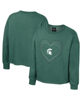 Big Girls Colosseum Green Michigan State Spartans Audrey Washed Fleece Pullover Crewneck Sweatshirt