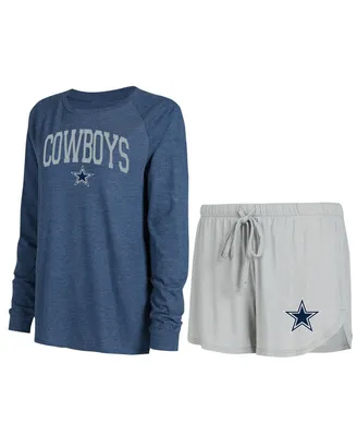 Women's Concepts Sport Gray, Navy Dallas Cowboys Raglan Long Sleeve T-shirt and Shorts Lounge Set