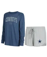 Women's Concepts Sport Gray, Navy Dallas Cowboys Raglan Long Sleeve T-shirt and Shorts Lounge Set