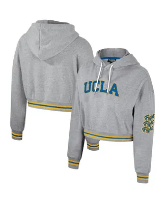 Women's The Wild Collective Heather Gray Distressed Ucla Bruins Cropped Shimmer Pullover Hoodie