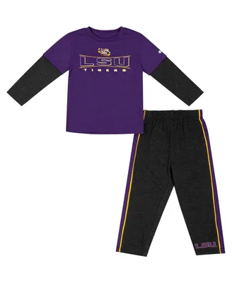 Toddler Boys and Girls Colosseum Purple, Black Lsu Tigers Long Sleeve T-shirt Pants Set