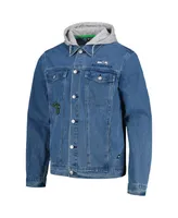 Men's The Wild Collective Seattle Seahawks Hooded Full-Button Denim Jacket