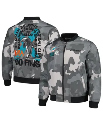 Men's and Women's The Wild Collective Gray Distressed Miami Dolphins Camo Bomber Jacket