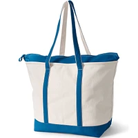 Lands' End Natural 5 Pocket Zip Top Long Handle Canvas Tote Bag