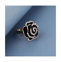 Sohi Women's Black Embellished Rose Cocktail Ring