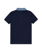 Hope & Henry Boys Organic Short Sleeve Jersey Polo with Chambray Trim