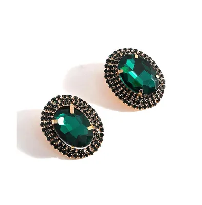 Sohi Women's Green Embellished Oval Stud Earrings