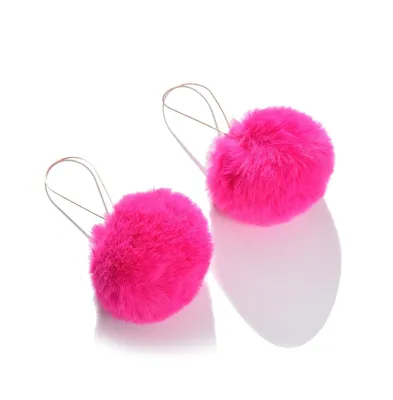 Sohi Women's Pink Fur Ball Drop Earrings