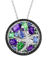 Effy Multi-Gemstone (3-7/8 ct. t.w.), Black Diamond (3/8 ct. t.w.) & White Diamond (1/4 ct. t.w.) Starfish 18" Pendant Necklace in 14k White Gold