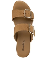 Style & Co Women's Temppestt Slip On Double Buckle Wedge Sandals, Created for Macy's