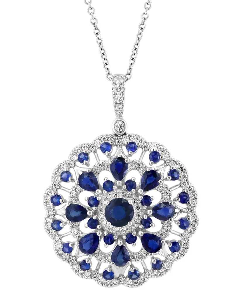 Effy Sapphire (2-5/8 ct. t.w.) & Diamond (1/2 ct. t.w.) Cluster 18" Pendant Necklace in 14k White Gold