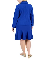 Le Suit Plus Crepe Three-Button Flounce-Skirt