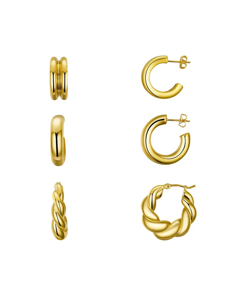 ModaSport Gold-Tone Stainless Steel Hoop Earring Set