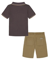 Calvin Klein Toddler Boys Tipped Pique Short Sleeve Polo Shirt and Twill Shorts, 2 Piece Set