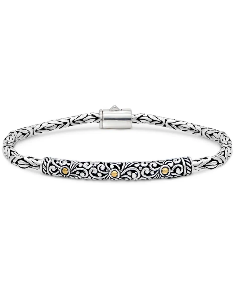 Bali Filigree with Borobudur Chain Bracelet in Sterling Silver and 18K Gold