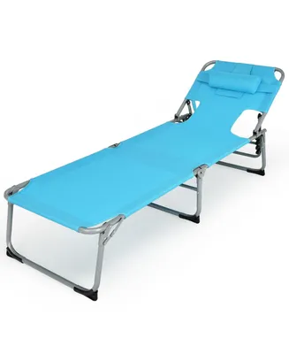 Folding Beach Lounge Chair with Pillow for Outdoor