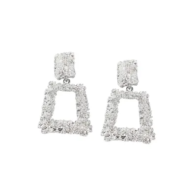Sohi Women's Silver Textured Geometric Drop Earrings