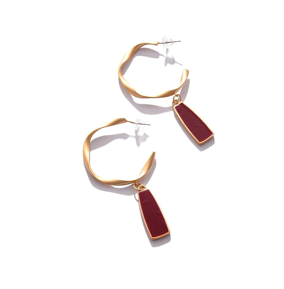 Sohi Women's Red Enamel Drop Earrings