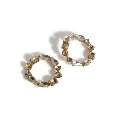 Sohi Women's Silver Circular Stone Drop Earrings