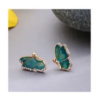 Sohi Women's Green Embellished Butterfly Stud Earrings