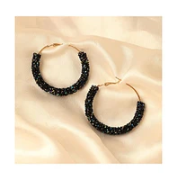 Sohi Women's Black Stone Hoop Earrings